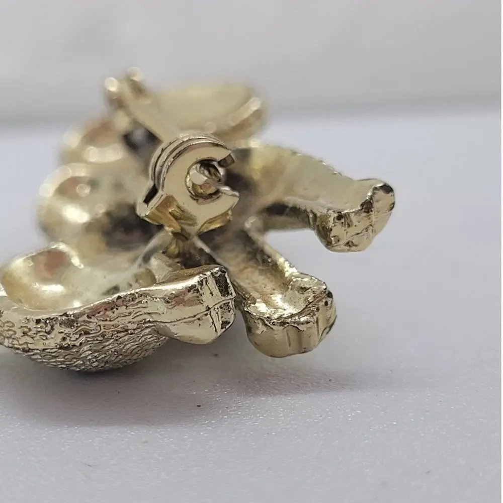 Vintage Poodle Brooch Pin Gold Tone Green Rhinestones Mid Century Whimsical